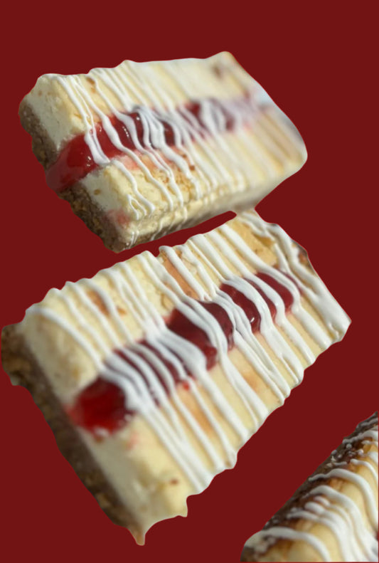 Cheesecake Strawberry Philadelphia Bars with White Chocolate Drizzle