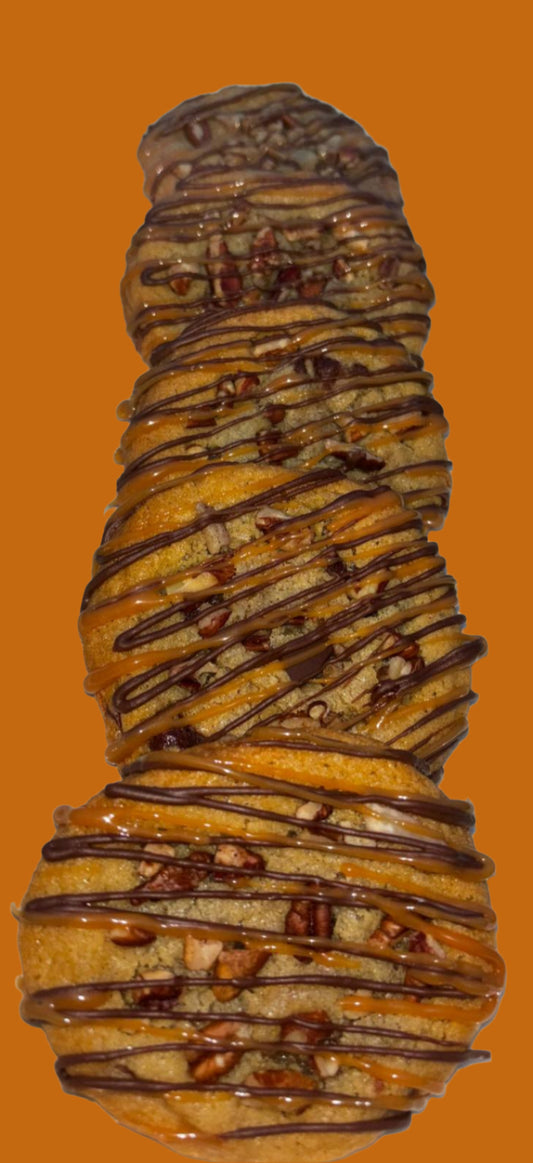 Turtle Cookies – Homemade Caramel, Roasted Pecans, and Chocolate Drizzle!